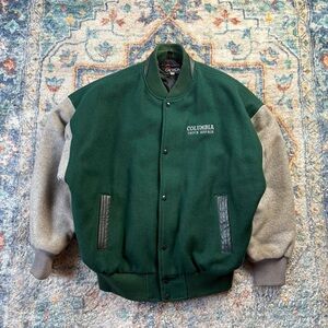 Vintage Columbia Truck Repair Green Varsity Jacket Size XL